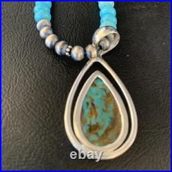 Womens Blue Turquoise Pendant Navajo Pearls Sterling Silver Necklace 20 13869