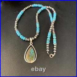 Womens Blue Turquoise Pendant Navajo Pearls Sterling Silver Necklace 20 13869