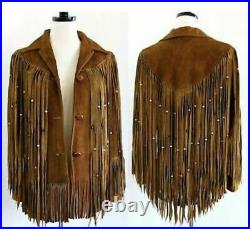 Womens Cowboy Jacket Brown Suede Leather Fringe Native American Western Wear New
