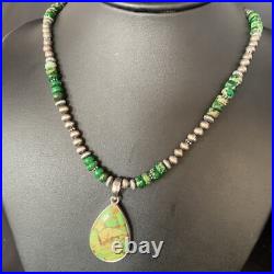 Womens Green Mohave Turquoise Pendant Navajo Pearls Sterling Necklace 20 13461