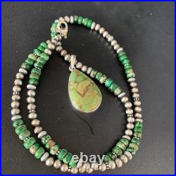 Womens Green Mohave Turquoise Pendant Navajo Pearls Sterling Necklace 20 13461