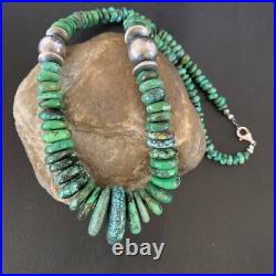 Womens Green Turquoise Bead Navajo Pearls Sterling Silver Necklace 13237