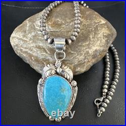 Womens Kingman Turquoise Pendant Navajo Pearls Sterling Silver Necklace 15210