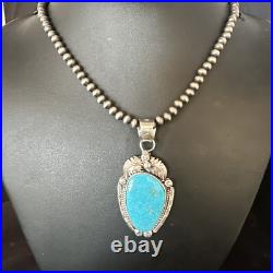 Womens Kingman Turquoise Pendant Navajo Pearls Sterling Silver Necklace 15210