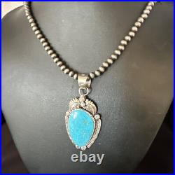 Womens Kingman Turquoise Pendant Navajo Pearls Sterling Silver Necklace 15210