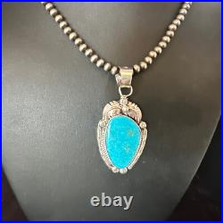 Womens Kingman Turquoise Pendant Navajo Pearls Sterling Silver Necklace 15210