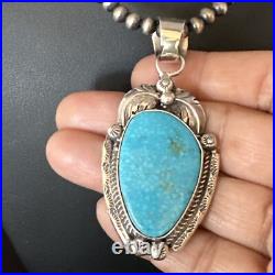 Womens Kingman Turquoise Pendant Navajo Pearls Sterling Silver Necklace 15210