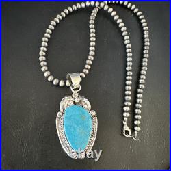 Womens Kingman Turquoise Pendant Navajo Pearls Sterling Silver Necklace 15210