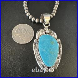 Womens Kingman Turquoise Pendant Navajo Pearls Sterling Silver Necklace 15210