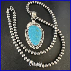 Womens Kingman Turquoise Pendant Navajo Pearls Sterling Silver Necklace 15210