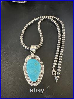 Womens Kingman Turquoise Pendant Navajo Pearls Sterling Silver Necklace 15210