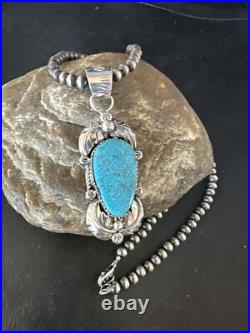 Womens Kingman Turquoise Pendant Navajo Pearls Sterling Silver Necklace 15217