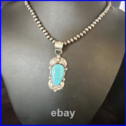 Womens Kingman Turquoise Pendant Navajo Pearls Sterling Silver Necklace 15217
