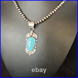 Womens Kingman Turquoise Pendant Navajo Pearls Sterling Silver Necklace 15217