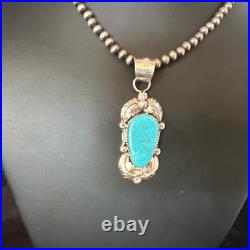 Womens Kingman Turquoise Pendant Navajo Pearls Sterling Silver Necklace 15217