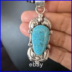 Womens Kingman Turquoise Pendant Navajo Pearls Sterling Silver Necklace 15217