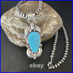 Womens Kingman Turquoise Pendant Navajo Pearls Sterling Silver Necklace 15217