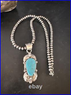 Womens Kingman Turquoise Pendant Navajo Pearls Sterling Silver Necklace 15217
