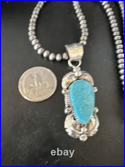 Womens Kingman Turquoise Pendant Navajo Pearls Sterling Silver Necklace 15217