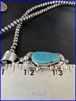 Womens Kingman Turquoise Pendant Navajo Pearls Sterling Silver Necklace 15217