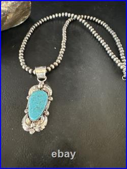 Womens Kingman Turquoise Pendant Navajo Pearls Sterling Silver Necklace 15217