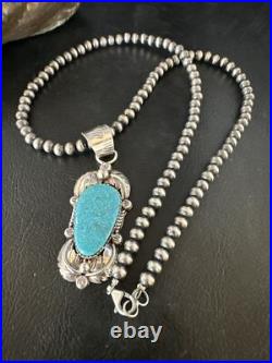 Womens Kingman Turquoise Pendant Navajo Pearls Sterling Silver Necklace 15217