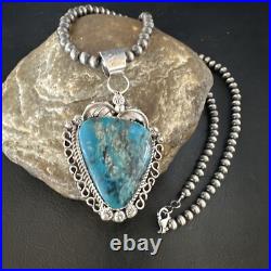Womens Kingman Turquoise Pendant Navajo Pearls Sterling Silver Necklace 15220