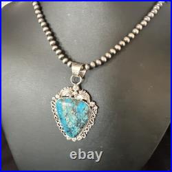 Womens Kingman Turquoise Pendant Navajo Pearls Sterling Silver Necklace 15220