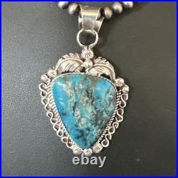 Womens Kingman Turquoise Pendant Navajo Pearls Sterling Silver Necklace 15220