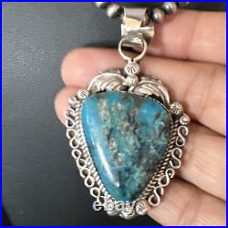 Womens Kingman Turquoise Pendant Navajo Pearls Sterling Silver Necklace 15220