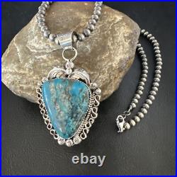 Womens Kingman Turquoise Pendant Navajo Pearls Sterling Silver Necklace 15220