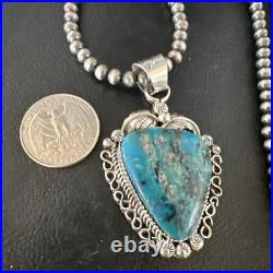 Womens Kingman Turquoise Pendant Navajo Pearls Sterling Silver Necklace 15220
