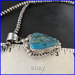 Womens Kingman Turquoise Pendant Navajo Pearls Sterling Silver Necklace 15220