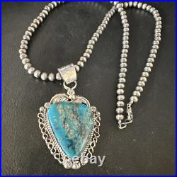 Womens Kingman Turquoise Pendant Navajo Pearls Sterling Silver Necklace 15220 Womens Kingman Turquoise Pendant Navajo Pearls Sterling Silver Necklace 15220