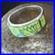 Womens Rare Green Gaspeite Sterling Silver Band Inlay Ring Size 9.5 19149