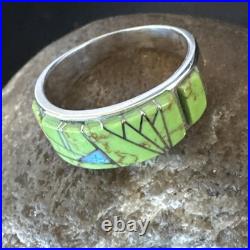 Womens Rare Green Gaspeite Sterling Silver Band Inlay Ring Size 9.5 19149