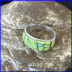 Womens Rare Green Gaspeite Sterling Silver Band Inlay Ring Size 9.5 19149
