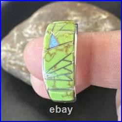 Womens Rare Green Gaspeite Sterling Silver Band Inlay Ring Size 9.5 19149