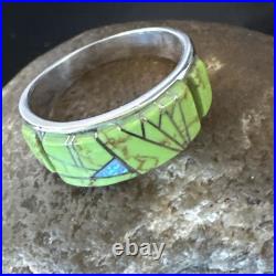 Womens Rare Green Gaspeite Sterling Silver Band Inlay Ring Size 9.5 19149