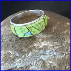 Womens Rare Green Gaspeite Sterling Silver Band Inlay Ring Size 9.5 19149