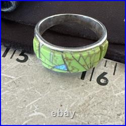 Womens Rare Green Gaspeite Sterling Silver Band Inlay Ring Size 9.5 19149