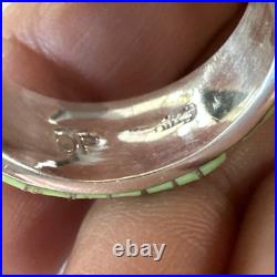 Womens Rare Green Gaspeite Sterling Silver Band Inlay Ring Size 9.5 19149