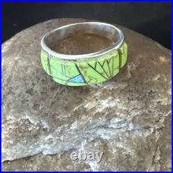Womens Rare Green Gaspeite Sterling Silver Band Inlay Ring Size 9.5 19149