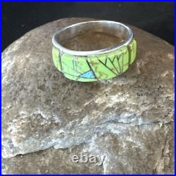 Womens Rare Green Gaspeite Sterling Silver Band Inlay Ring Size 9.5 19149