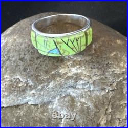 Womens Rare Green Gaspeite Sterling Silver Band Inlay Ring Size 9.5 19149