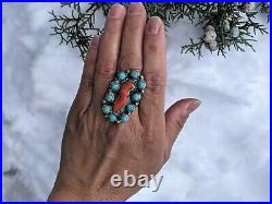 Womens Vintage Navajo Turquoise Cluster Ring Native American Jewelry sz 10.5