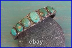 Wonderful Old Vintage Silver Stamped Indian Green Turquoise Row Cuff Bracelet