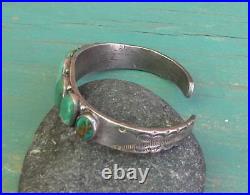Wonderful Old Vintage Silver Stamped Indian Green Turquoise Row Cuff Bracelet
