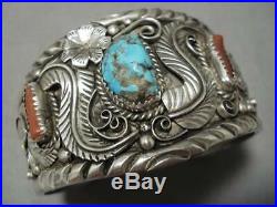 Wonderful Vintage Navajo Blue Diamond Turquoise Sterling Silver Bracelet Old