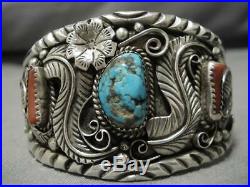 Wonderful Vintage Navajo Blue Diamond Turquoise Sterling Silver Bracelet Old
